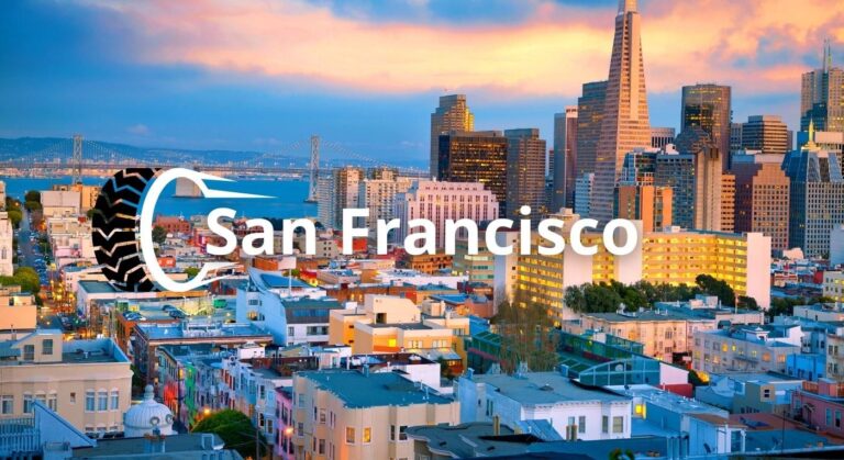 Foto de la ciudad de San Francisco a lo lejos. ¿buscas una llantera en San Francisco?