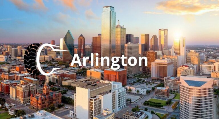 Foto de la ciudad de Arlington a lo lejos. ¿buscas una llantera en Arlington?