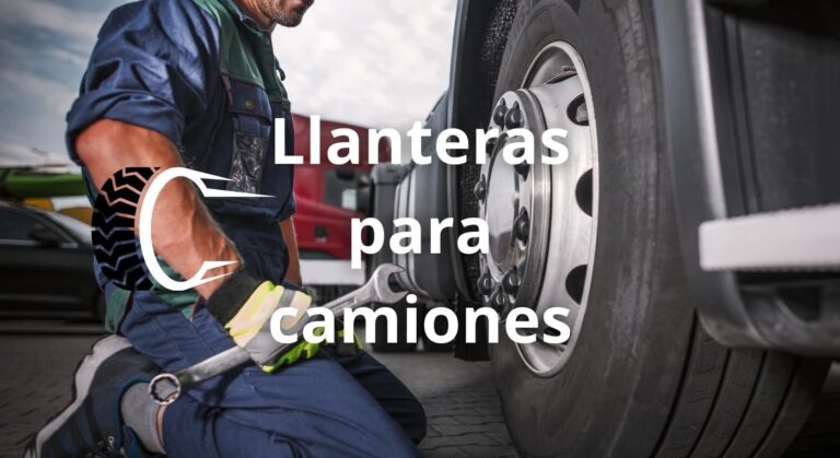 Foto de un camión reparando una rueda en una las llantera.