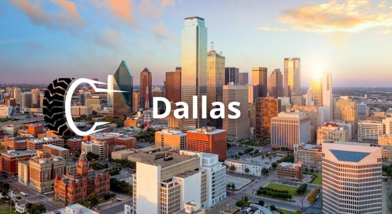 Foto de la ciudad de Dallas a lo lejos. ¿buscas una llantera en Dallas?
