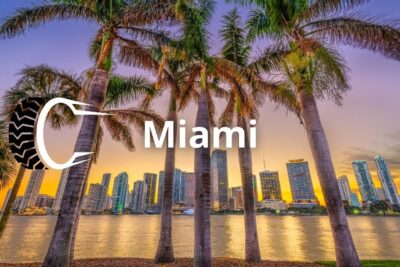 Foto de la ciudad de Miami a lo lejos. ¿buscas una llantera en Miami?