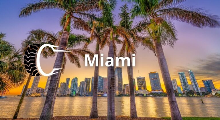 Foto de la ciudad de Miami a lo lejos. ¿buscas una llantera en Miami?