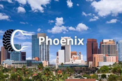 Foto de la ciudad de Phoenix a lo lejos en referencia a llantera cerca de mi ubicación en Phoenix.