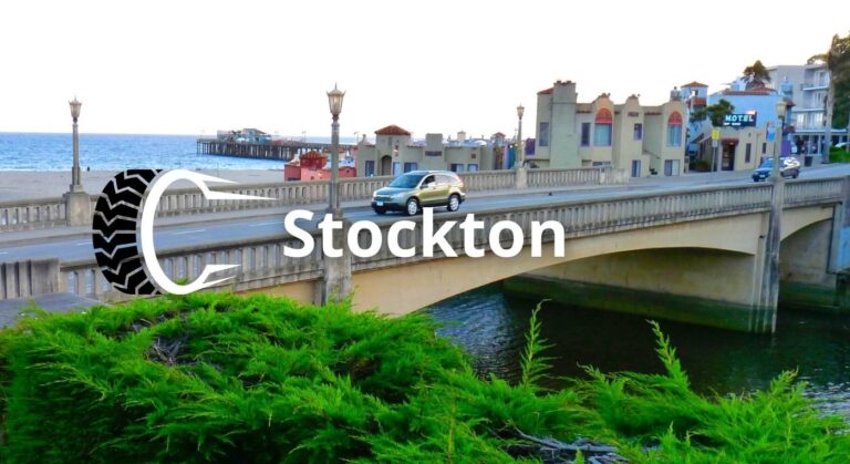 Foto de la ciudad de Stockton a lo lejos. ¿buscas una llantera en Stockton?