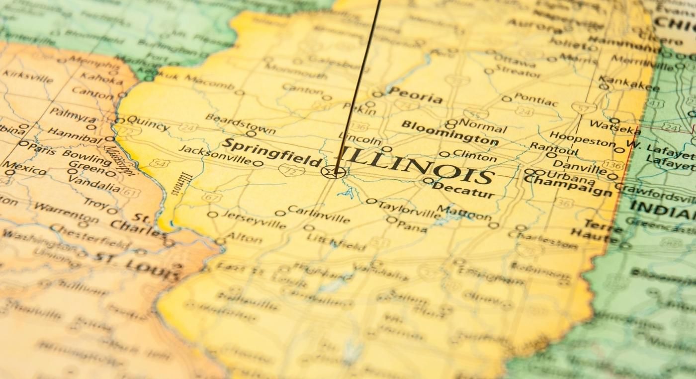 Imagen del mapa de Illinois en referencia a las las llanteras cerca de mi.